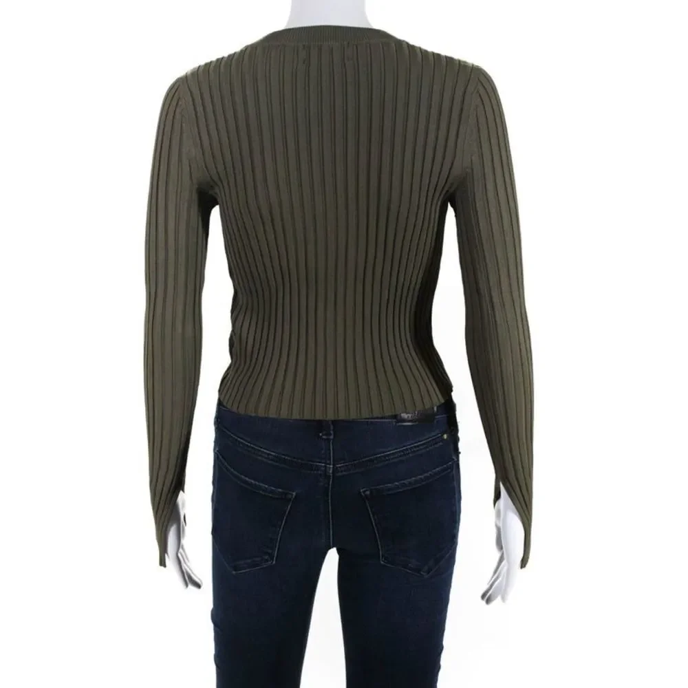 Intermix Womens Ribbed Crew Neck Sweater Green Size Petite_3